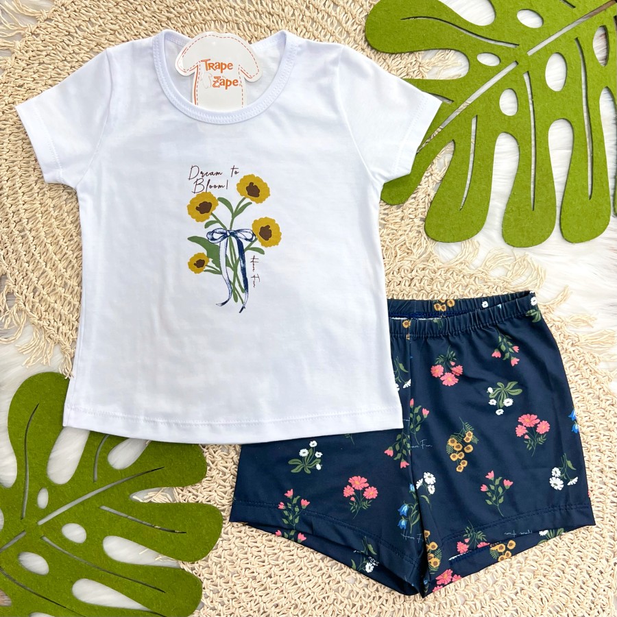  Pijama Dream to Bloom Branco e Marinho
